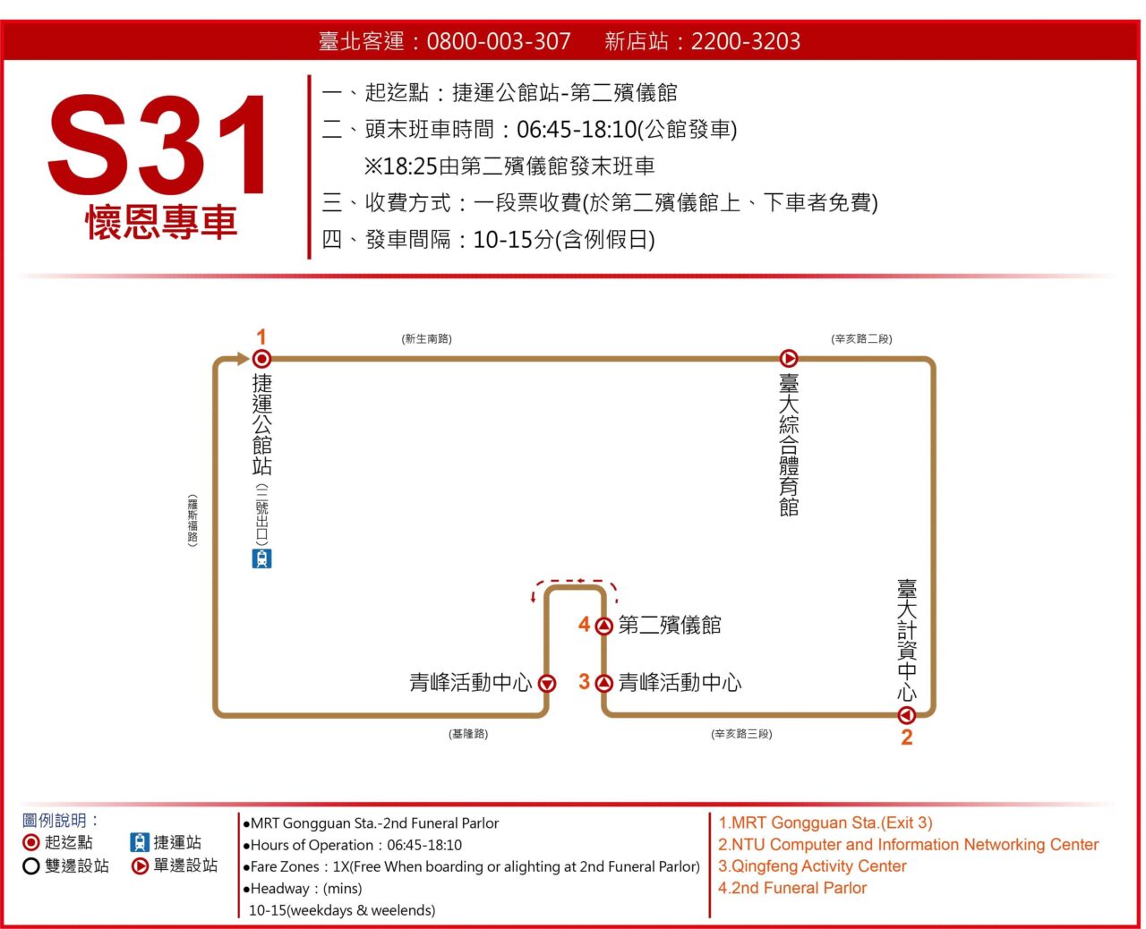 懷恩專車S31路線圖與時刻表